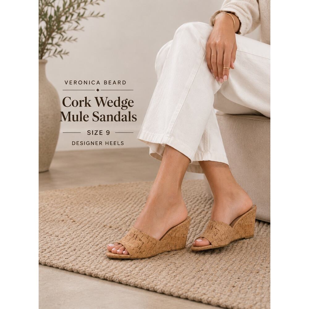 Veronica Beard Cork Wedge Mule Sandals Size 9 Designer Neutral Heels